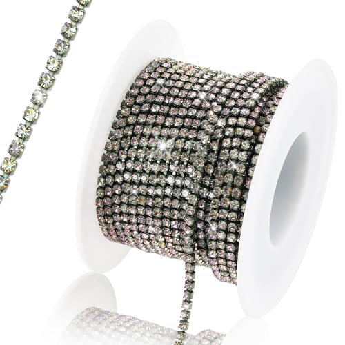 Rytenz 9,1 m 2 mm Strass-Kette Trim Kristall Strass Schließen Kette Trim Glänzende Strass Kette zum Nähen Handwerk DIY Dekoration Schmuck Kleidung Schuhe (Mehrfarbig-1) von Rytenz