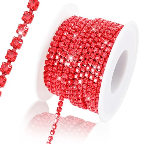 Rytenz 9,1 m 4 mm Strass-Kette, Zierleiste, glänzende Strass-Kette zum Nähen, Basteln, Dekoration, Schmuck, Kleidung, Schuhe (rot) von Rytenz