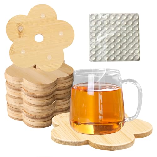 Ryvera 100 mm Blumen Holzuntersetzer, 8 Stück aus Bambus Holz Unbehandelt Blanko Natur-Holz Untersetzer Blumen für Getränke, Tischdekoration, Heimwerken, 10cm Wood Coasters von Ryvera