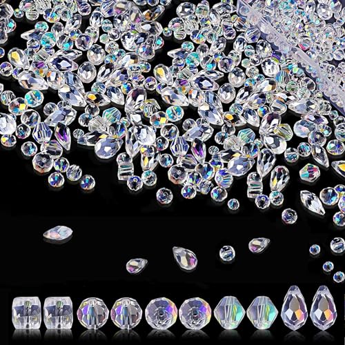 Ryvera 900 Stück Glitzer Perlen, Kristalle Perlen zum Auffädeln, Facettierte Perlen Glasperlen Glitzerperlen 4/6/8 mm Glitzer Perlen für Basteln Schmuckherstellung, DIY Halsketten, Armbänder, Ohrringe von Ryvera