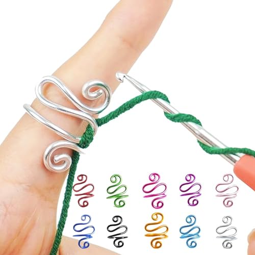 Ryvera Häkelring 10 Stück Crochet Ring Verstellbare Häkelringe Finger, Strickring, Häkel Zubehör Diy, Mehr Ergonomische Einstellbarkeit, Geeignet Für Alle Situationen Strickring-Finger (10 Farben) von Ryvera