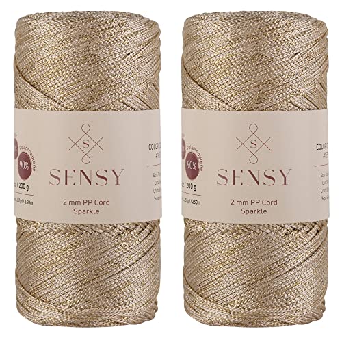 2 Garnstrange Sensy Premium 2 mm 230 Meter Glitzer Polyester-Seil, 90% Polypropylen, 10% Polyesterschnur, Makramee-Kordel 2 mm Häkeltasche Kordel Makramee Seil Häkelgarn Geschenk für Strickwaren von S SENSY