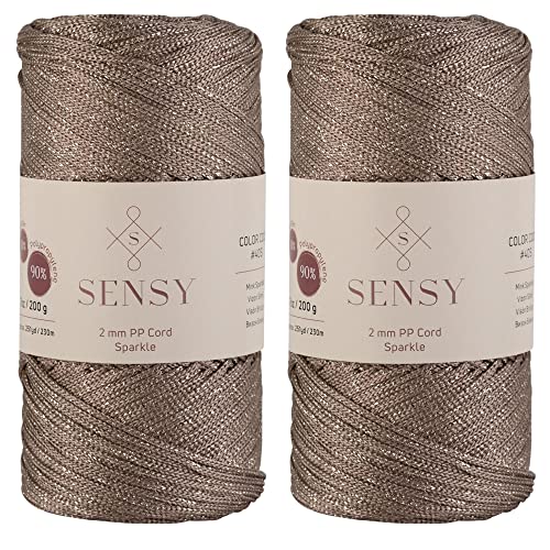 2 Garnstrange Sensy Premium 2 mm 230 Meter Glitzer Polyester-Seil, 90% Polypropylen, 10% Polyesterschnur, Makramee-Kordel 2 mm Häkeltasche Kordel Makramee Seil Häkelgarn Geschenk für Strickwaren von S SENSY