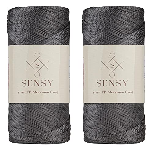 2 Garnstrange Sensy Premium 2 mm 230 Meter Polyester-Seil, 100% Polypropylen-Kordel Makramee-Kordel 2 mm Häkeltasche Kordel Makramee Seil Häkelgarn Geschenk für Strickwaren (Anthrazit) von S SENSY