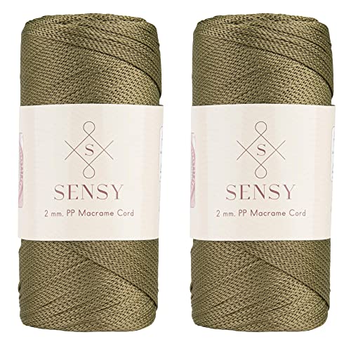 2 Garnstrange Sensy Premium 2 mm 230 Meter Polyester-Seil, 100% Polypropylen-Kordel Makramee-Kordel 2 mm Häkeltasche Kordel Makramee Seil Häkelgarn Geschenk für Strickwaren (Avocado) von S SENSY