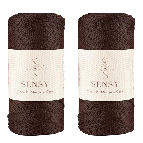 2 Garnstrange Sensy Premium 2 mm 230 Meter Polyester-Seil, 100% Polypropylen-Kordel Makramee-Kordel 2 mm Häkeltasche Kordel Makramee Seil Häkelgarn Geschenk für Strickwaren (Braun) von S SENSY