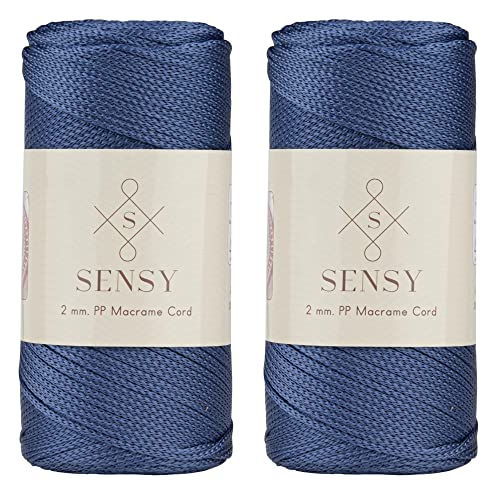 2 Garnstrange Sensy Premium 2 mm 230 Meter Polyester-Seil, 100% Polypropylen-Kordel Makramee-Kordel 2 mm Häkeltasche Kordel Makramee Seil Häkelgarn Geschenk für Strickwaren (Denim) von S SENSY