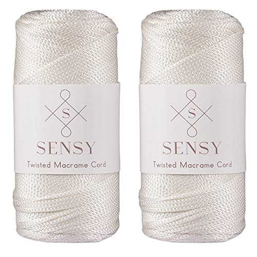 2 Garnstrange Sensy Premium 2 mm 230 Meter Polyester-Seil, 100% Polypropylen-Kordel Makramee-Kordel 2 mm Häkeltasche Kordel Makramee Seil Häkelgarn Geschenk für Strickwaren (Ecru) von S SENSY