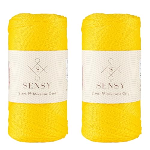 2 Garnstrange Sensy Premium 2 mm 230 Meter Polyester-Seil, 100% Polypropylen-Kordel Makramee-Kordel 2 mm Häkeltasche Kordel Makramee Seil Häkelgarn Geschenk für Strickwaren (Gelb) von S SENSY