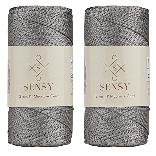 2 Garnstrange Sensy Premium 2 mm 230 Meter Polyester-Seil, 100% Polypropylen-Kordel Makramee-Kordel 2 mm Häkeltasche Kordel Makramee Seil Häkelgarn Geschenk für Strickwaren (Grau) von S SENSY