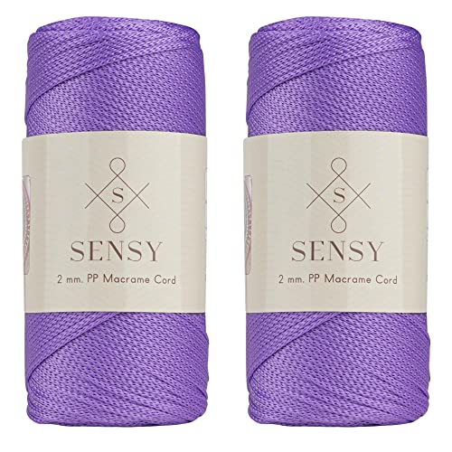 2 Garnstrange Sensy Premium 2 mm 230 Meter Polyester-Seil, 100% Polypropylen-Kordel Makramee-Kordel 2 mm Häkeltasche Kordel Makramee Seil Häkelgarn Geschenk für Strickwaren (Lila) von S SENSY