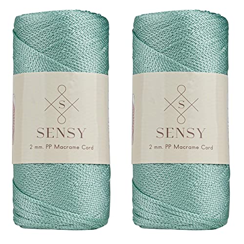 2 Garnstrange Sensy Premium 2 mm 230 Meter Polyester-Seil, 100% Polypropylen-Kordel Makramee-Kordel 2 mm Häkeltasche Kordel Makramee Seil Häkelgarn Geschenk für Strickwaren (Mint) von S SENSY