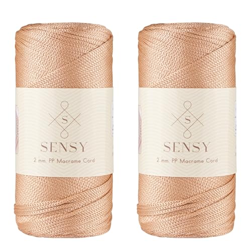 2 Garnstrange Sensy Premium 2 mm 230 Meter Polyester-Seil, 100% Polypropylen-Kordel Makramee-Kordel 2 mm Häkeltasche Kordel Makramee Seil Häkelgarn Geschenk für Strickwaren (Nackt) von S SENSY