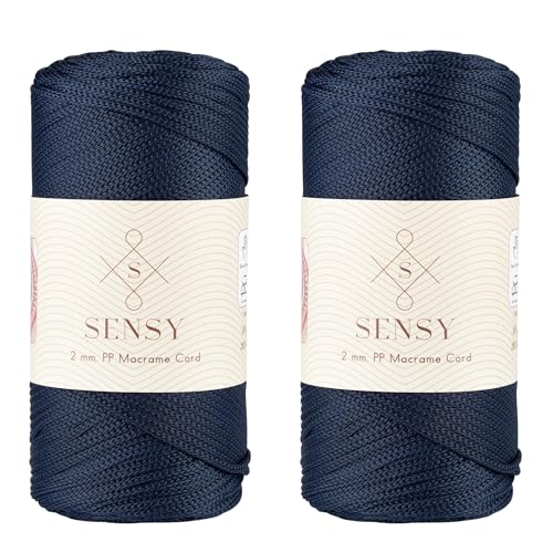 2 Garnstrange Sensy Premium 2 mm 230 Meter Polyester-Seil, 100% Polypropylen-Kordel Makramee-Kordel 2 mm Häkeltasche Kordel Makramee Seil Häkelgarn Geschenk für Strickwaren (Navy Blau) von S SENSY