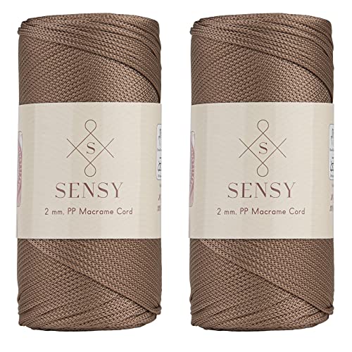 2 Garnstrange Sensy Premium 2 mm 230 Meter Polyester-Seil, 100% Polypropylen-Kordel Makramee-Kordel 2 mm Häkeltasche Kordel Makramee Seil Häkelgarn Geschenk für Strickwaren (Nerz) von S SENSY