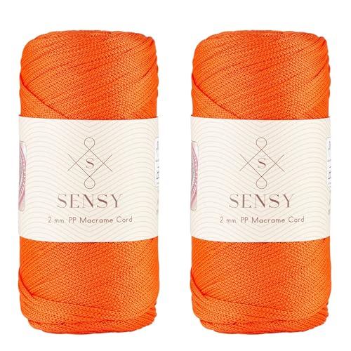 2 Garnstrange Sensy Premium 2 mm 230 Meter Polyester-Seil, 100% Polypropylen-Kordel Makramee-Kordel 2 mm Häkeltasche Kordel Makramee Seil Häkelgarn Geschenk für Strickwaren (Orange) von S SENSY