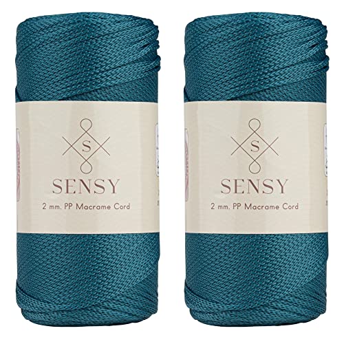 2 Garnstrange Sensy Premium 2 mm 230 Meter Polyester-Seil, 100% Polypropylen-Kordel Makramee-Kordel 2 mm Häkeltasche Kordel Makramee Seil Häkelgarn Geschenk für Strickwaren (Pfauen) von S SENSY