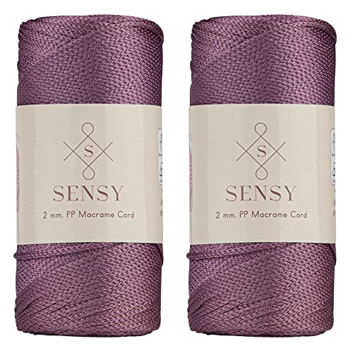 2 Garnstrange Sensy Premium 2 mm 230 Meter Polyester-Seil, 100% Polypropylen-Kordel Makramee-Kordel 2 mm Häkeltasche Kordel Makramee Seil Häkelgarn Geschenk für Strickwaren (Pflaume) von S SENSY