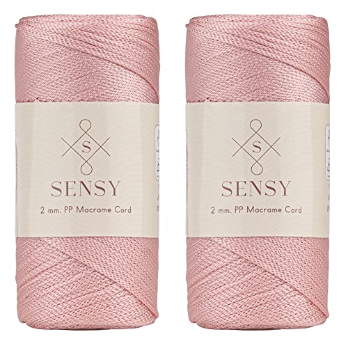 2 Garnstrange Sensy Premium 2 mm 230 Meter Polyester-Seil, 100% Polypropylen-Kordel Makramee-Kordel 2 mm Häkeltasche Kordel Makramee Seil Häkelgarn Geschenk für Strickwaren (Rosa) von S SENSY