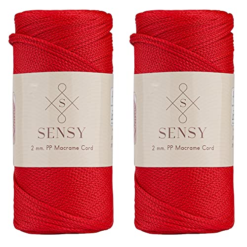 2 Garnstrange Sensy Premium 2 mm 230 Meter Polyester-Seil, 100% Polypropylen-Kordel Makramee-Kordel 2 mm Häkeltasche Kordel Makramee Seil Häkelgarn Geschenk für Strickwaren (Rot) von S SENSY