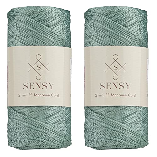 2 Garnstrange Sensy Premium 2 mm 230 Meter Polyester-Seil, 100% Polypropylen-Kordel Makramee-Kordel 2 mm Häkeltasche Kordel Makramee Seil Häkelgarn Geschenk für Strickwaren (Salbei) von S SENSY