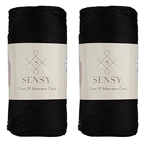 2 Garnstrange Sensy Premium 2 mm 230 Meter Polyester-Seil, 100% Polypropylen-Kordel Makramee-Kordel 2 mm Häkeltasche Kordel Makramee Seil Häkelgarn Geschenk für Strickwaren (Schwarz) von S SENSY