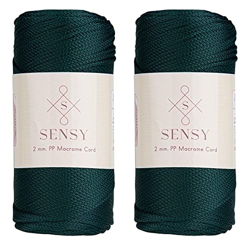 2 Garnstrange Sensy Premium 2 mm 230 Meter Polyester-Seil, 100% Polypropylen-Kordel Makramee-Kordel 2 mm Häkeltasche Kordel Makramee Seil Häkelgarn Geschenk für Strickwaren (Waldgrün) von S SENSY