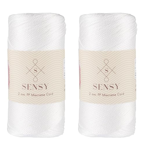 2 Garnstrange Sensy Premium 2 mm 230 Meter Polyester-Seil, 100% Polypropylen-Kordel Makramee-Kordel 2 mm Häkeltasche Kordel Makramee Seil Häkelgarn Geschenk für Strickwaren (Weiss) von S SENSY