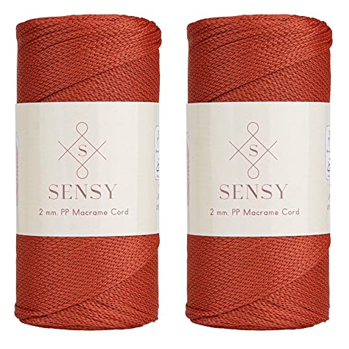 2 Garnstrange Sensy Premium 2 mm 230 Meter Polyester-Seil, 100% Polypropylen-Kordel Makramee-Kordel 2 mm Häkeltasche Kordel Makramee Seil Häkelgarn Geschenk für Strickwaren (Ziegel) von S SENSY