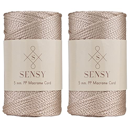 2 Garnstrange Sensy Premium 5 mm 104 Meter Polyester-Seil, 100% Polypropylen-Kordel Makramee-Kordel 5 mm Häkeltasche Kordel Makramee Seil Häkelgarn Geschenk für Strickwaren (Latte) von S SENSY