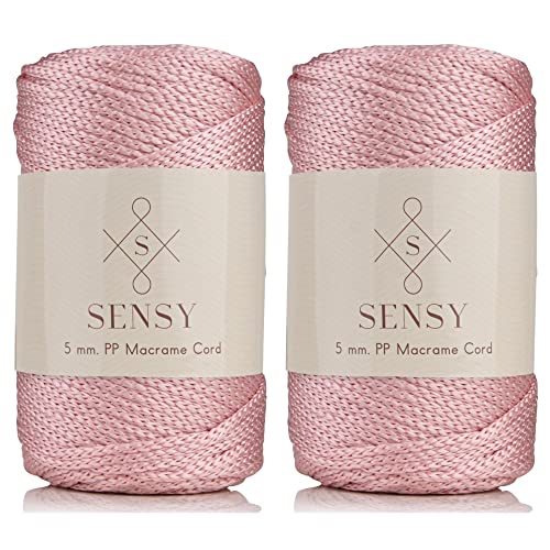 2 Garnstrange Sensy Premium 5 mm 104 Yards Polyester-Seil, 100% Polypropylen-Kordel Makramee-Kordel 5 mm Häkeltasche Kordel Makramee Seil Häkelgarn Geschenk für Strick (Rosa) von S SENSY