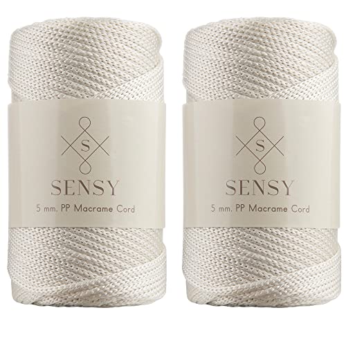 2 Garnstrange Sensy Premium 5 mm 104 Yards Polyesterseil 100% Polypropylen-Kordel Makramee-Kordel 5 mm Häkeltasche Kordel Makramee Seil Häkelgarn Geschenk für Strickwaren (Ecru) von S SENSY