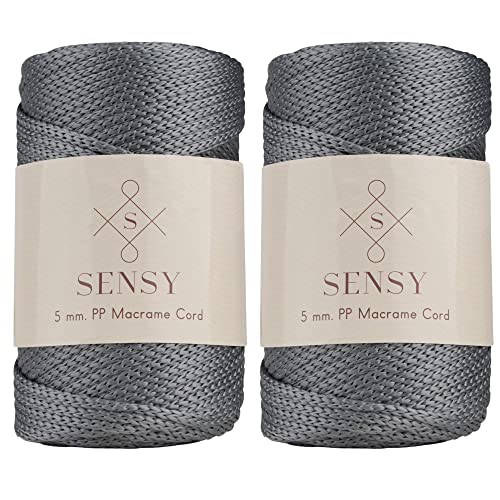 2 Garnstrange Sensy Premium 5 mm 104 Yards Polyesterseil 100% Polypropylen-Kordel Makramee-Kordel 5 mm Häkeltasche Kordel Makramee Seil Häkelgarn Geschenk für Strickwaren (Grau) von S SENSY