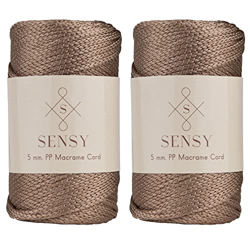 2 Garnstrange Sensy Premium 5 mm 104 Yards Polyesterseil 100% Polypropylen-Kordel Makramee-Kordel 5 mm Häkeltasche Kordel Makramee Seil Häkelgarn Geschenk für Strickwaren (Nerz) von S SENSY