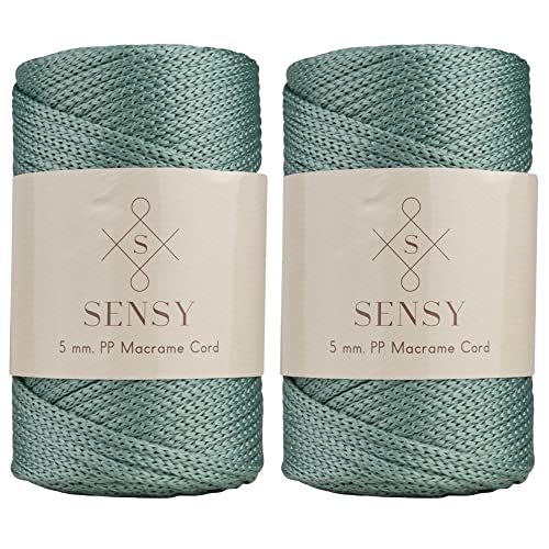 2 Garnstrange Sensy Premium 5 mm 104 Yards Polyesterseil 100% Polypropylen-Kordel Makramee-Kordel 5 mm Häkeltasche Kordel Makramee Seil Häkelgarn Geschenk für Strickwaren (Salbei) von S SENSY