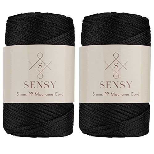 2 Garnstrange Sensy Premium 5 mm 104 Yards Polyesterseil 100% Polypropylen-Kordel Makramee-Kordel 5 mm Häkeltasche Kordel Makramee Seil Häkelgarn Geschenk für Strickwaren (Schwarz) von S SENSY