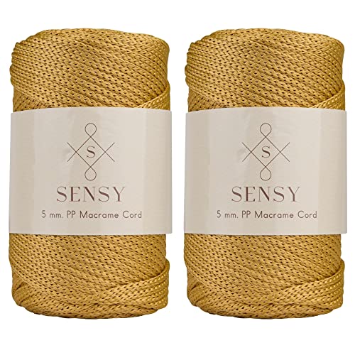 2 Garnstrange Sensy Premium 5 mm 104 Yards Polyesterseil 100% Polypropylen-Kordel Makramee-Kordel 5 mm Häkeltasche Kordel Makramee Seil Häkelgarn Geschenk für Strickwaren (Senf) von S SENSY