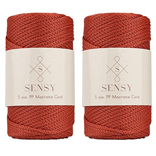 2 Garnstrange Sensy Premium 5 mm 104 Yards Polyesterseil 100% Polypropylen-Kordel Makramee-Kordel 5 mm Häkeltasche Kordel Makramee Seil Häkelgarn Geschenk für Strickwaren (Ziegel) von S SENSY