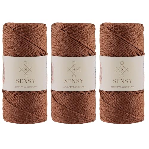 3 Knäuel von Sensy Premium 1,5 mm 164 Yards Polyesterseil 100% Polypropylen-Kordel Makramee-Kordel 1,5 mm Häkeltasche Kordel Makramee Seil Häkelgarn Geschenk für Strickwaren (Kupfer) von S SENSY