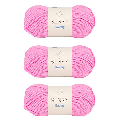 3 Skeins of Sensy Roving Yarn, 3.5 oz, 132 Yards, Gauge 5 Bulky (Neon Pink) von S SENSY