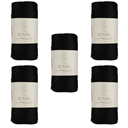 5 Garnstrange Sensy Premium 2 mm 230 Meter Polyester-Seil, 100% Polypropylen-Kordel Makramee-Kordel 2 mm Häkeltasche Kordel Makramee Seil Häkelgarn Geschenk für Strickwaren (Schwarz) von S SENSY