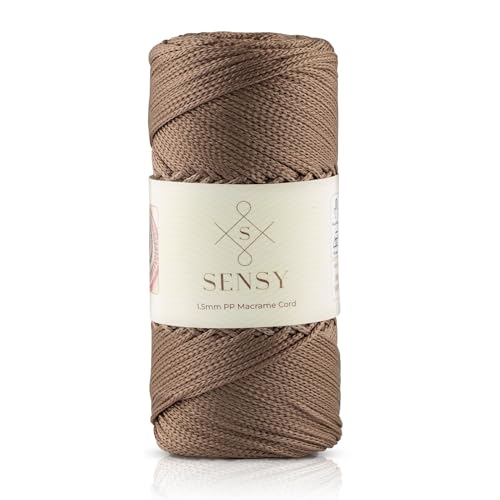 Sensy Premium 1,5 mm 160 Meter Polyester-Seil, 100% Polypropylen, Makramee-Schnur, 1,5 mm, Häkelnadel, Makramee-Seil, Häkelgarn, Geschenk für Stricker, Nerz von S SENSY