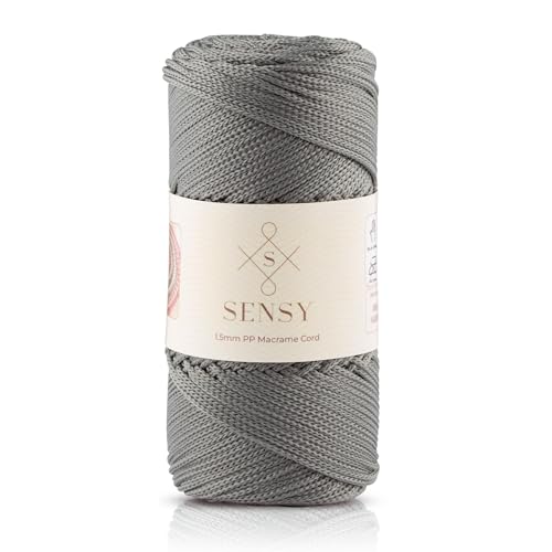 Sensy Premium 1,5 mm 160 Meter Polyester-Seil, 100% Polypropylen-Kordel für Makramee, 1,5 mm, Häkelnadel, Makramee-Seil, Häkelgarn, Geschenk für Stricker, Grau von S SENSY