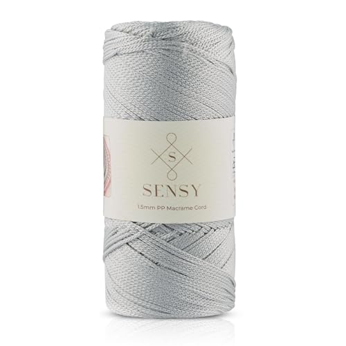 Sensy Premium 1,5 mm 160 Meter Polyester-Seil, 100% Polypropylen-Kordel für Makramee, 1,5 mm, Häkelnadel, Makramee-Seil, Häkelgarn, Geschenk für Stricker, Silber von S SENSY