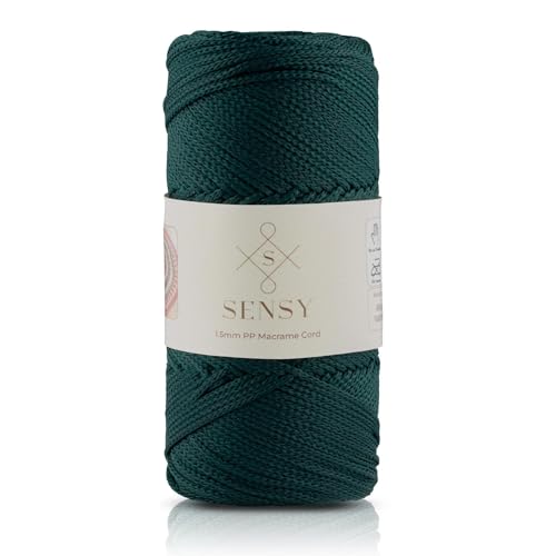 Sensy Premium 1,5 mm 160 Meter Polyester-Seil, 100% Polypropylen-Kordel für Makramee, 1,5 mm, Häkelnadel, Makramee-Seil, Häkelgarn, Geschenk für Stricker, Waldgrün von S SENSY