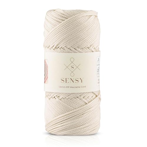 Sensy Premium 1,5 mm 164 Meter Polyester-Seil, 100% Polypropylen-Schnur, Makramee-Schnur, 1,5 mm Häkeltasche, Kordel, Makramee-Seil, Häkelgarn, Geschenk für Strickwaren (Ecru) von S SENSY