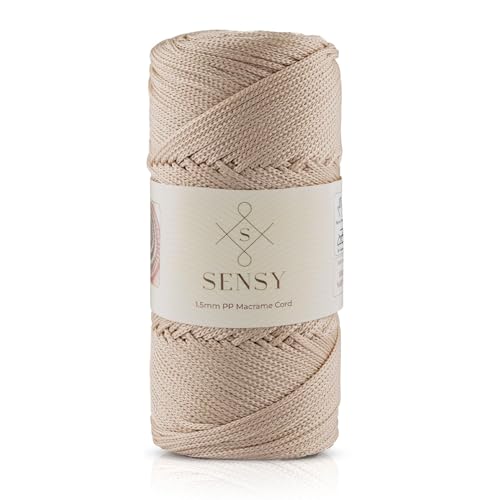 Sensy Premium 1,5 mm 164 Meter Polyester-Seil, 100% Polypropylen-Schnur, Makramee-Schnur, 1,5 mm Häkeltasche, Kordel, Makramee-Seil, Häkelgarn, Geschenk für Strickwaren (Latte) von S SENSY