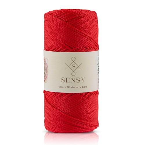 Sensy Premium 1,5 mm 164 Meter Polyester-Seil, 100% Polypropylen-Schnur, Makramee-Schnur, 1,5 mm Häkeltasche, Kordel, Makramee-Seil, Häkelgarn, Geschenk für Strickwaren (rot) von S SENSY