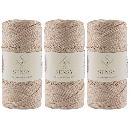 Sensy Premium 1,5 mm 164 Yards Polyester-Seil, 100% Polypropylen-Kordel Makramee-Kordel 1,5 mm Häkeltasche Kordel Makramee Seil Häkelgarn Geschenk für Strickwaren (Latte) von S SENSY