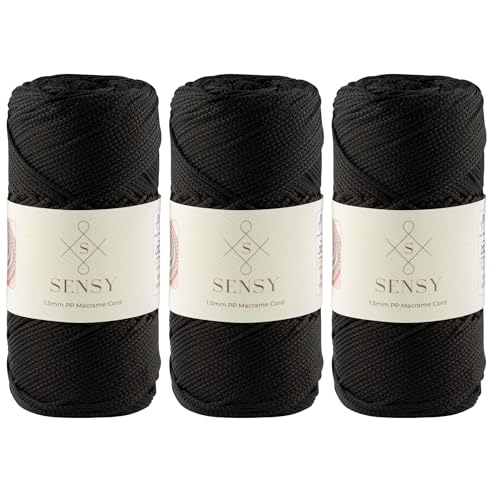 Sensy Premium 1,5 mm 164 Yards Polyesterseil 100% Polypropylen-Kordel Makramee-Kordel 1,5 mm Häkeltasche Kordel Makramee Seil Häkelgarn Geschenk für Strickwaren (schwarz) von S SENSY